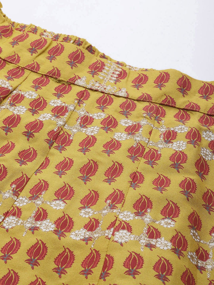W Women Mustard Yellow & Red Sustainable Printed Top with Skirt