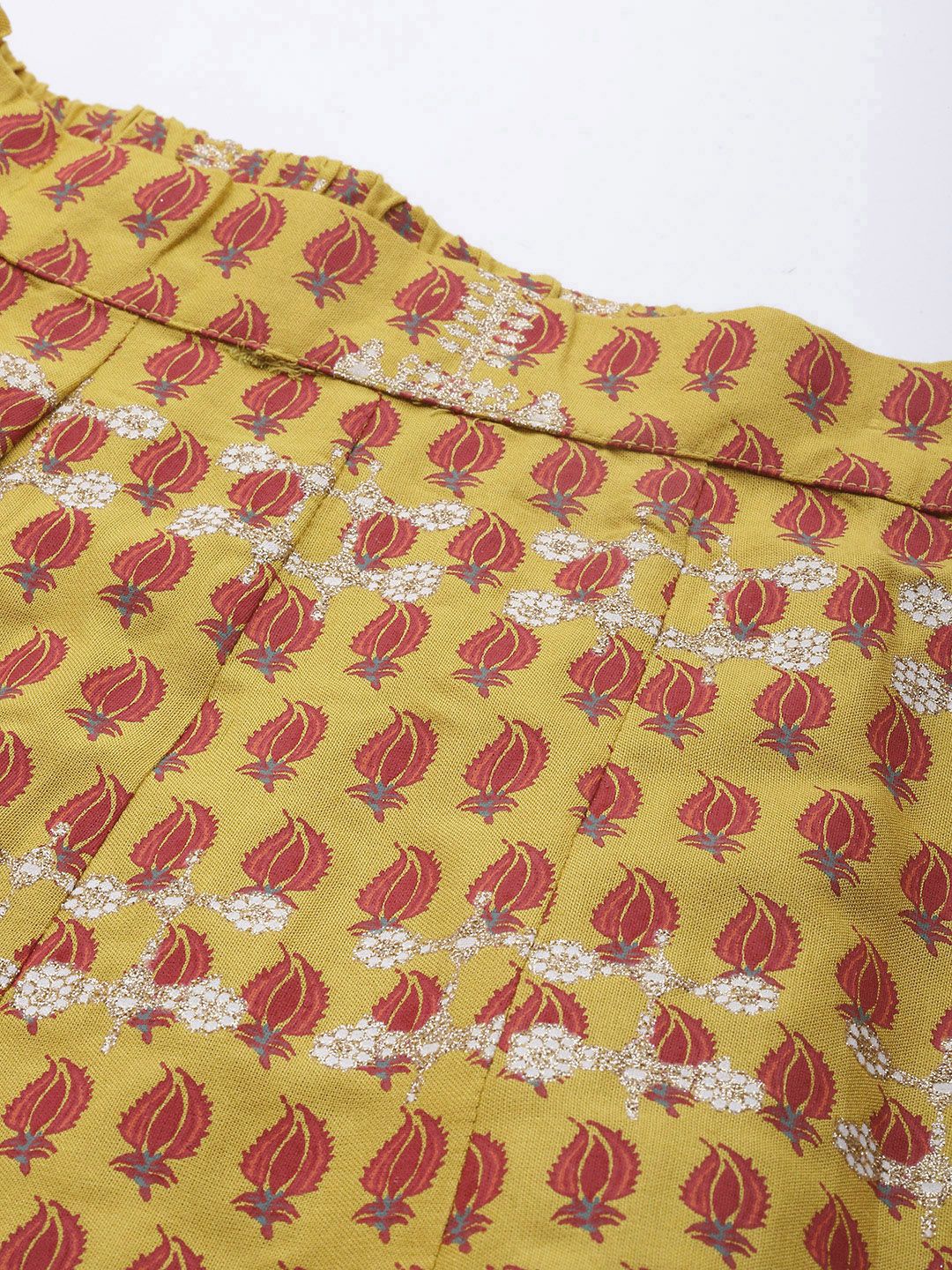 W Women Mustard Yellow & Red Sustainable Printed Top with Skirt