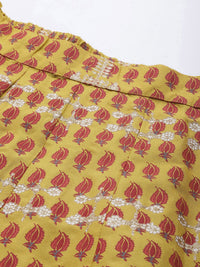 W Women Mustard Yellow & Red Sustainable Printed Top with Skirt