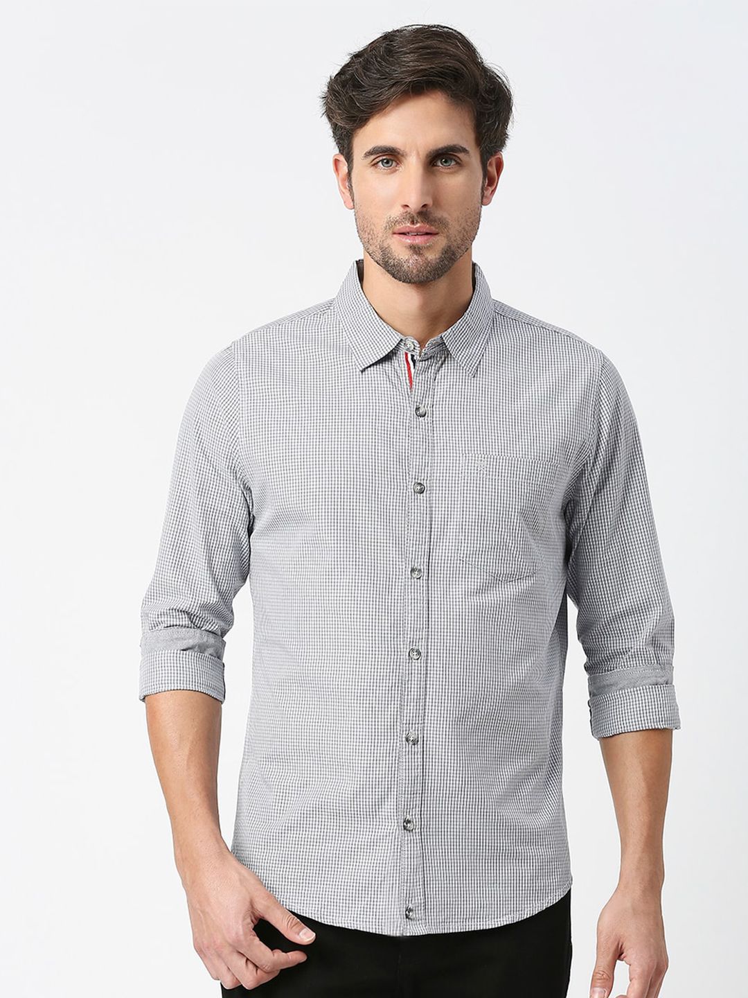 Thomas Scott Micro Checks Pure Cotton Slim Fit Casual Shirt