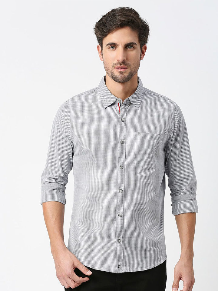 Thomas Scott Micro Checks Pure Cotton Slim Fit Casual Shirt