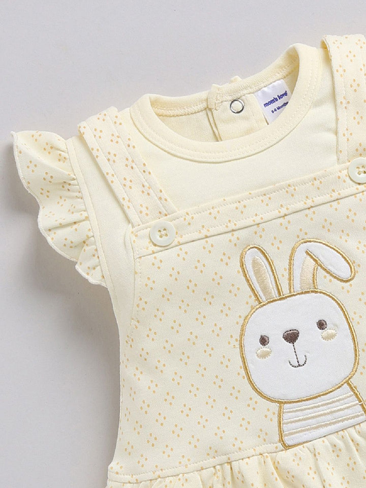 Moms Love Infant Girls Printed Cotton Rompers with Applique Detail