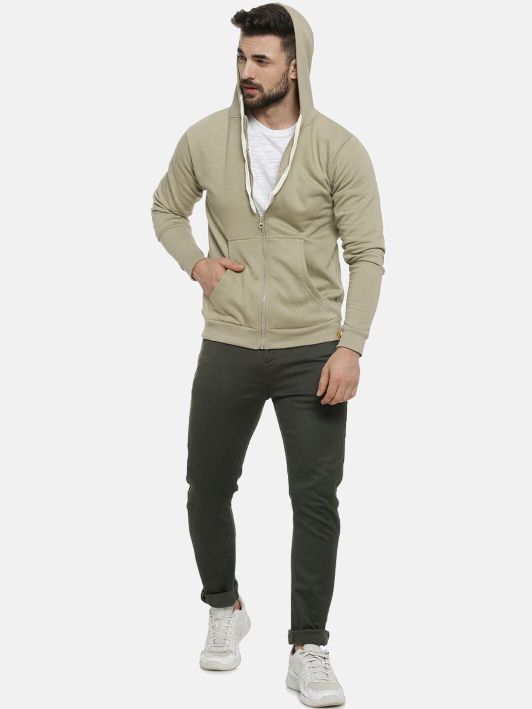 Kampus sutra lelaki zaitun hijau sweatshirt pepejal