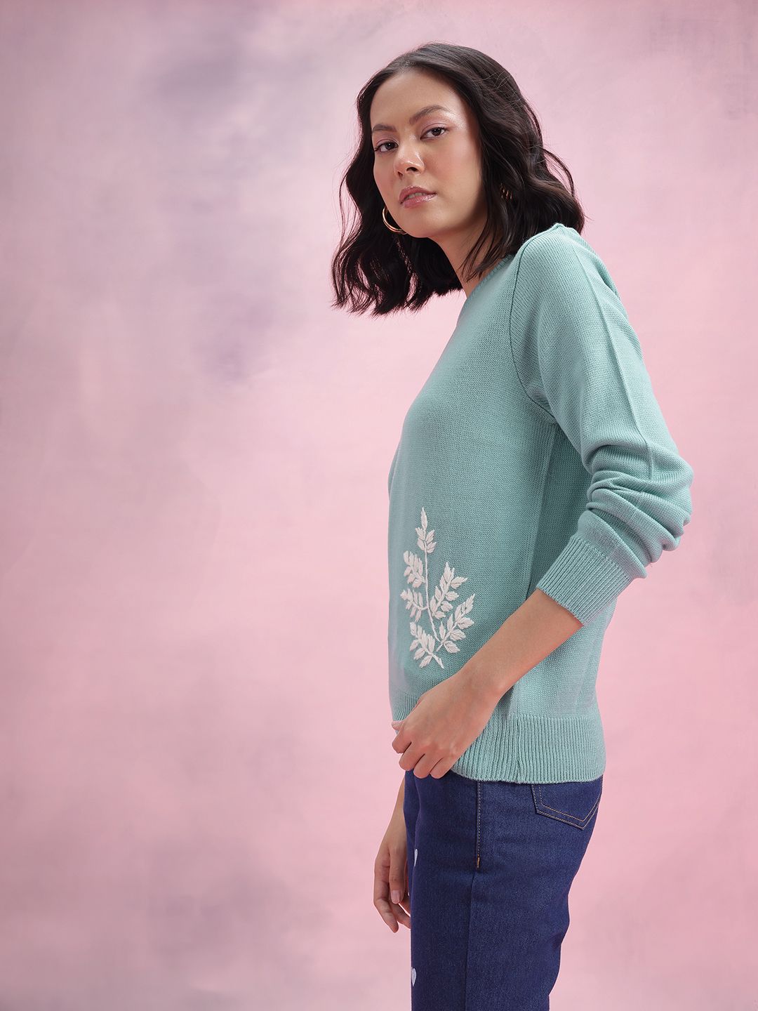 DressBerry Floral Embroidered Acrylic Pullover