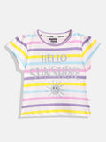Happy Faces Girls Striped & Typography Printed Pure Cotton T-shirt