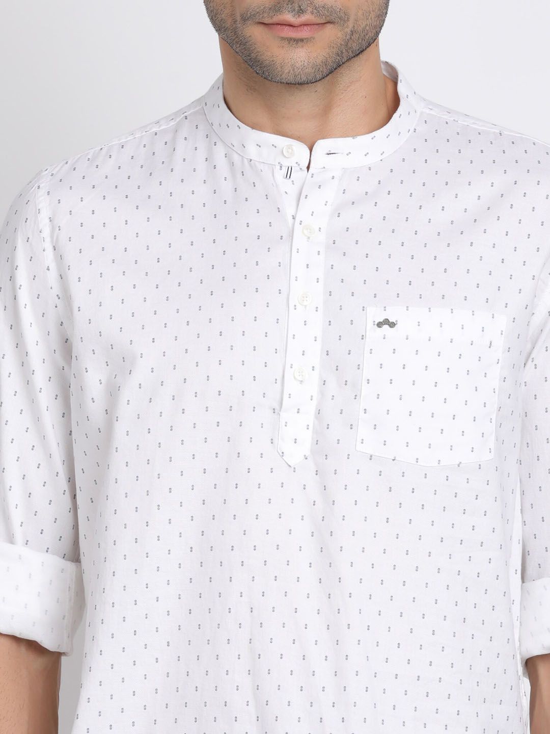 Turtle Geometric Printed Band Collar Pure Cotton Straight Kurta
