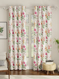 URBAN SPACE Pack of 2 White & Pink Floral Printed Room Darkening Door Curtain