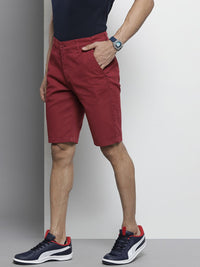 The Indian Garage Co Men Maroon Solid Slim Fit Denim Shorts