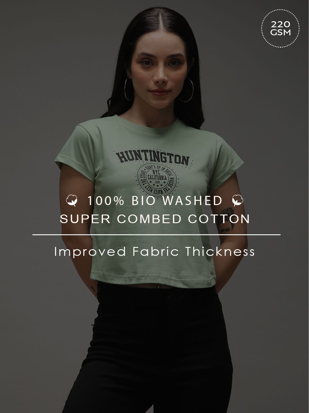 DILLINGER Women Regular Cropped Crew Neck Varsity Printed Tshirt