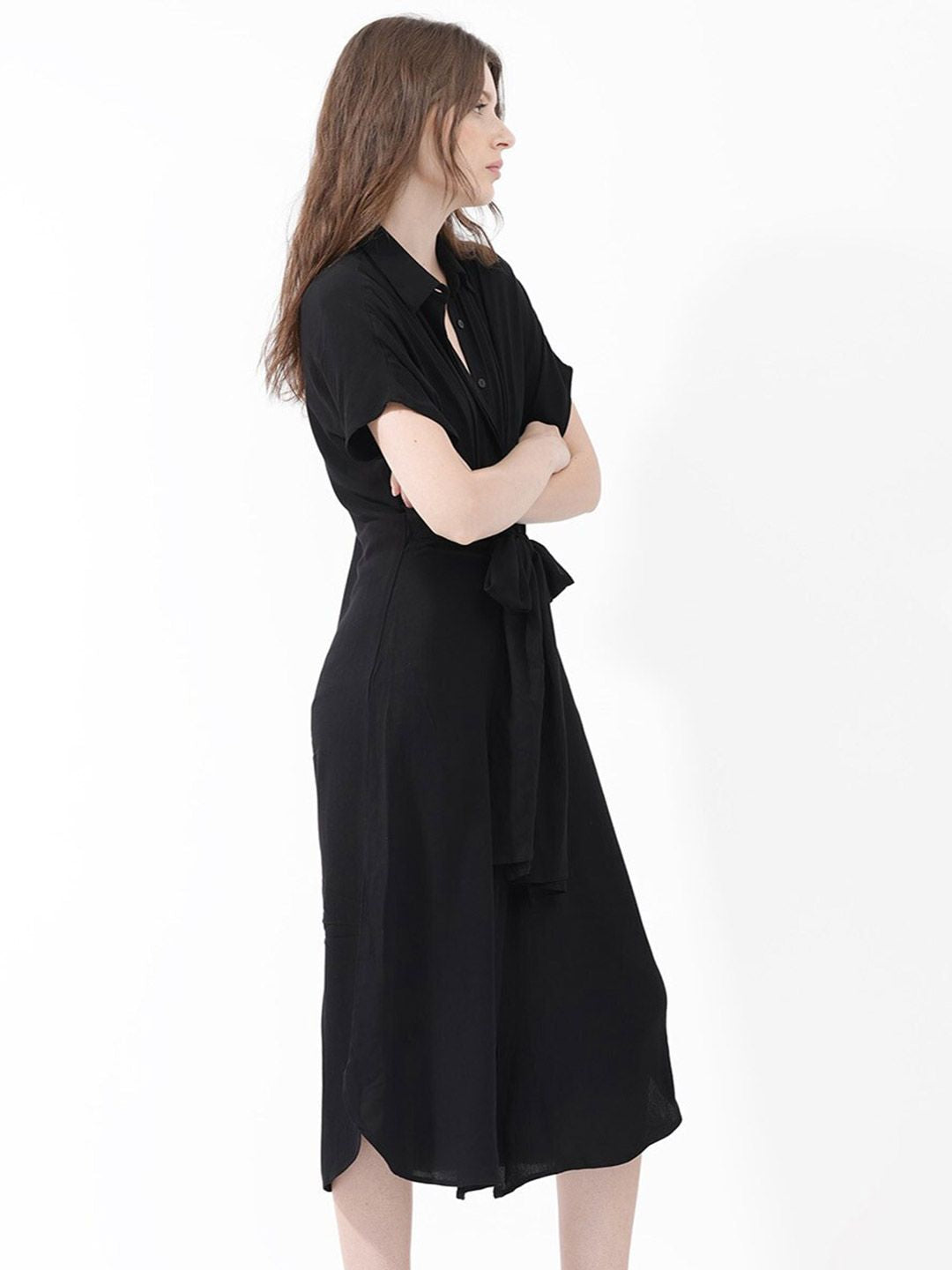 RAREISM Extended Sleeves Tie-Ups Detail Shirt Midi Dress