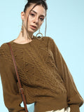 STREET 9 Women Brown Cable Knit Acrylic Pullover