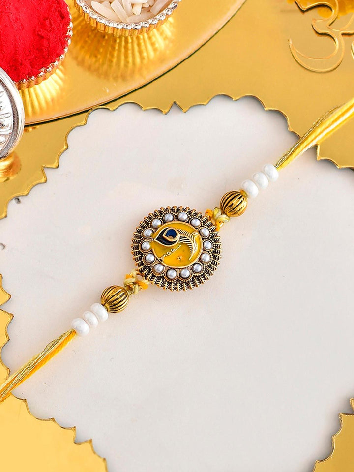 Voylla Studded Yellow Thread Mens Rakhi untuk abang