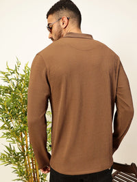 Thomas Scott Men Smart Self Design Polo Full Sleeves T-shirt