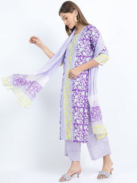 Vishudh Women Mauve printed Straight Kurta with Palazzo and Dupatta