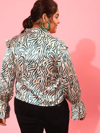 CURVY STREET Animal Printed Tie-Up Neck Top