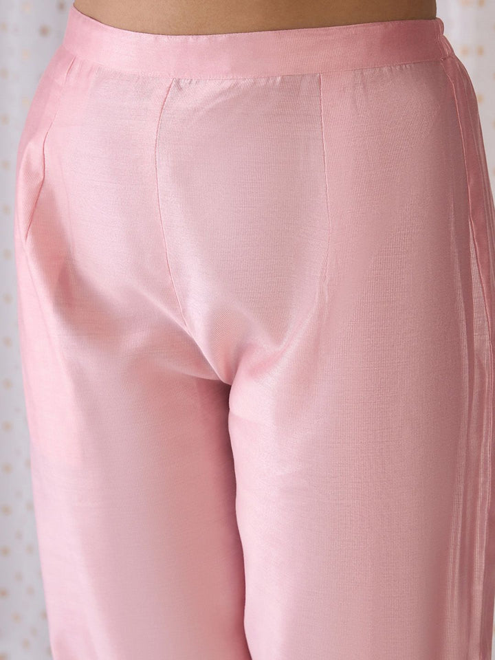 Indo Era Pink Ethnic Motifs Embroidered Aari Work Kurta with Trousers & Dupatta