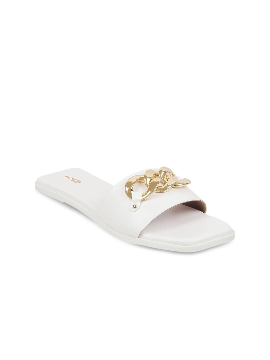 Mochi Women White Open Toe Flats