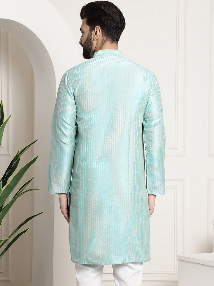 SOJANYA Striped Band Collar Straight Kurta