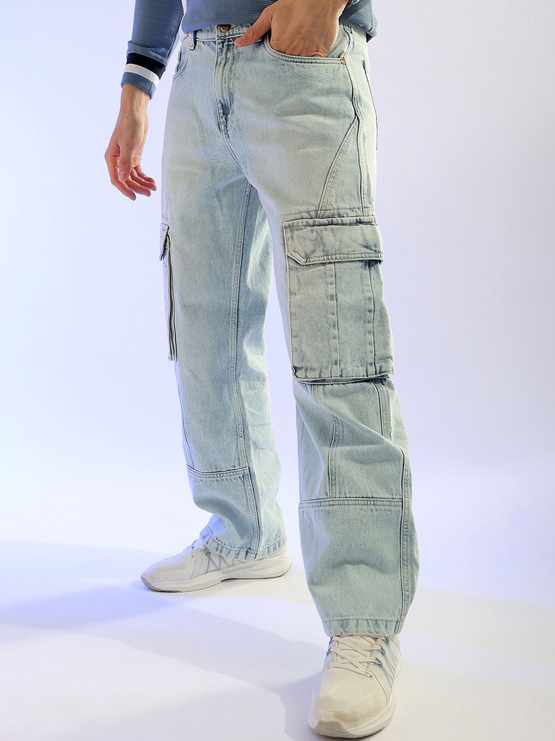 The Indian Garage Co Men Relaxed Fit Clean Look Heavy Fade Pure Cotton Jeans