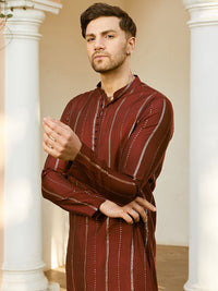 See Designs Striped Embroidered Sequined Straight Kurta