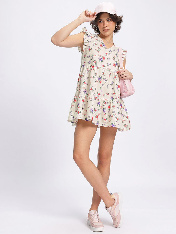 DressBerry Cutesy Twirls Floral Print A-Line Mini Dress