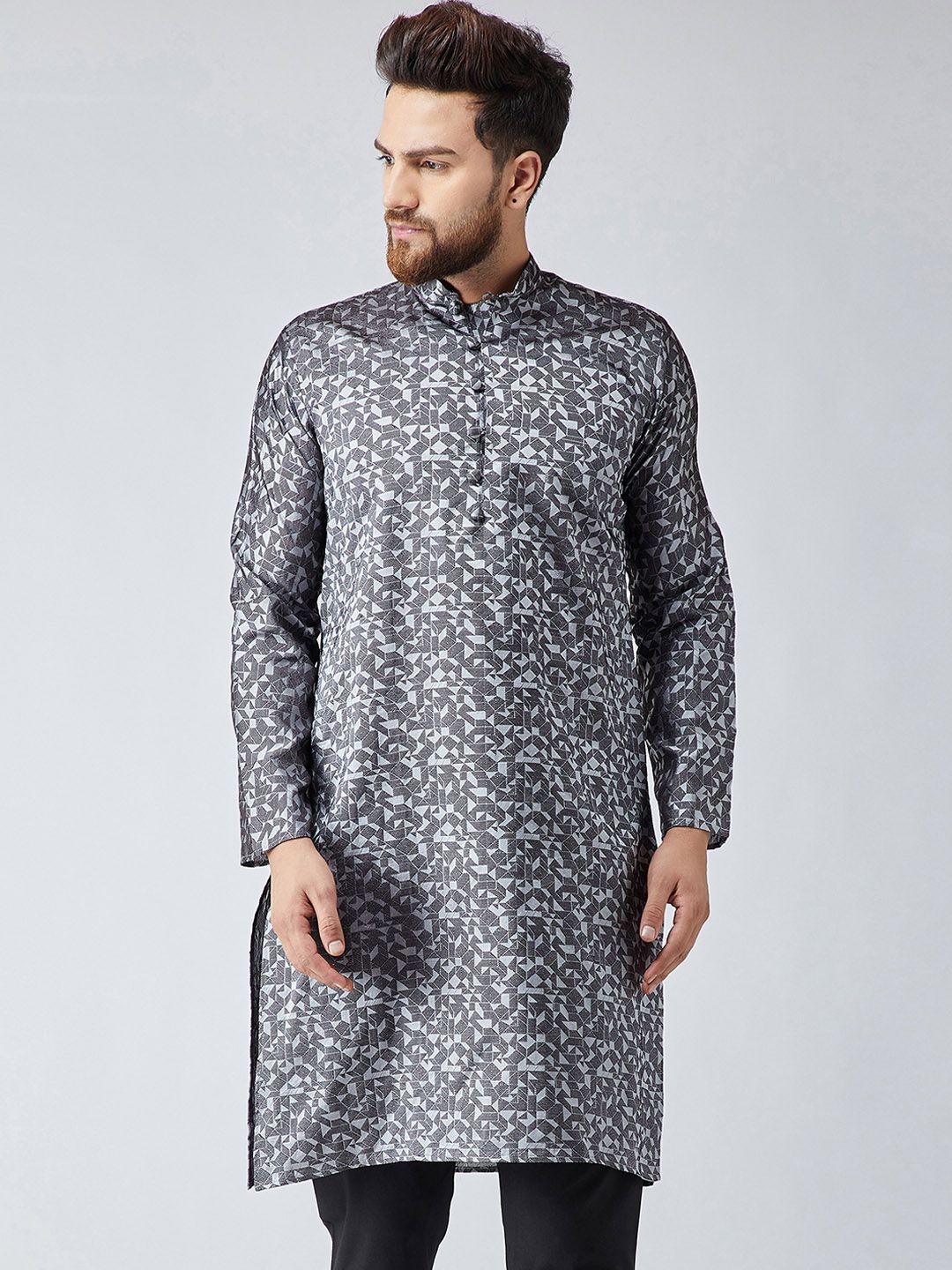 SOJANYA Men Grey Woven Design Straight Kurta