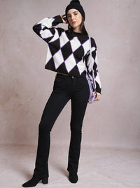 Tokyo Talkies Black Geometric Printed Acrylic Pullover