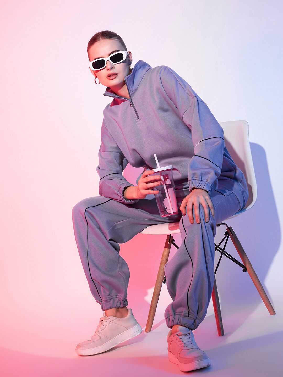 STREET 9 High Neck Half Zipper Fleece Pullover Sweatshirt