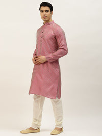 SOJANYA Kurta Rekaan Diri Lelaki Pink & Golden dengan Jaket Churidar & Nehru