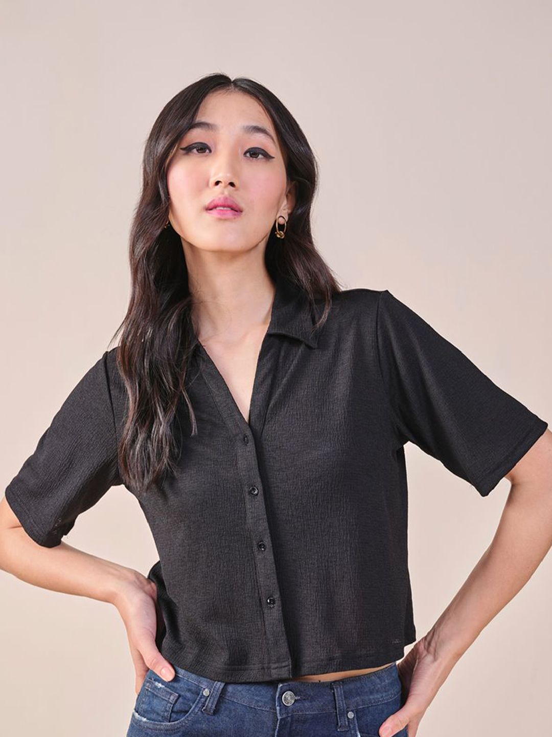 AND shirt collar solid Top