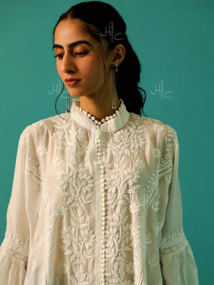 House of Chikankari Women Floral Embroidered Flared Sleeves Kurta