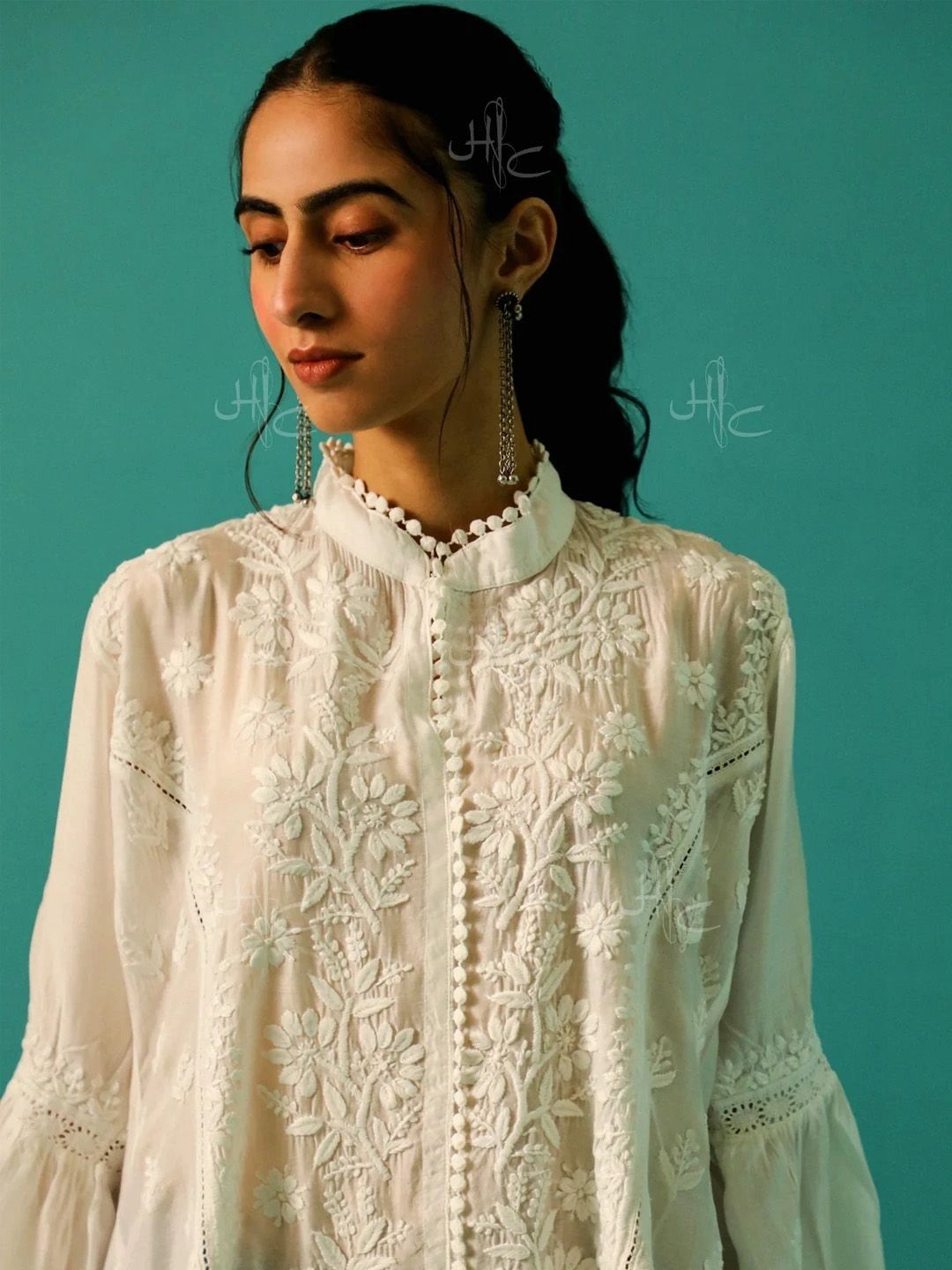 House of Chikankari Women Floral Embroidered Flared Sleeves Kurta