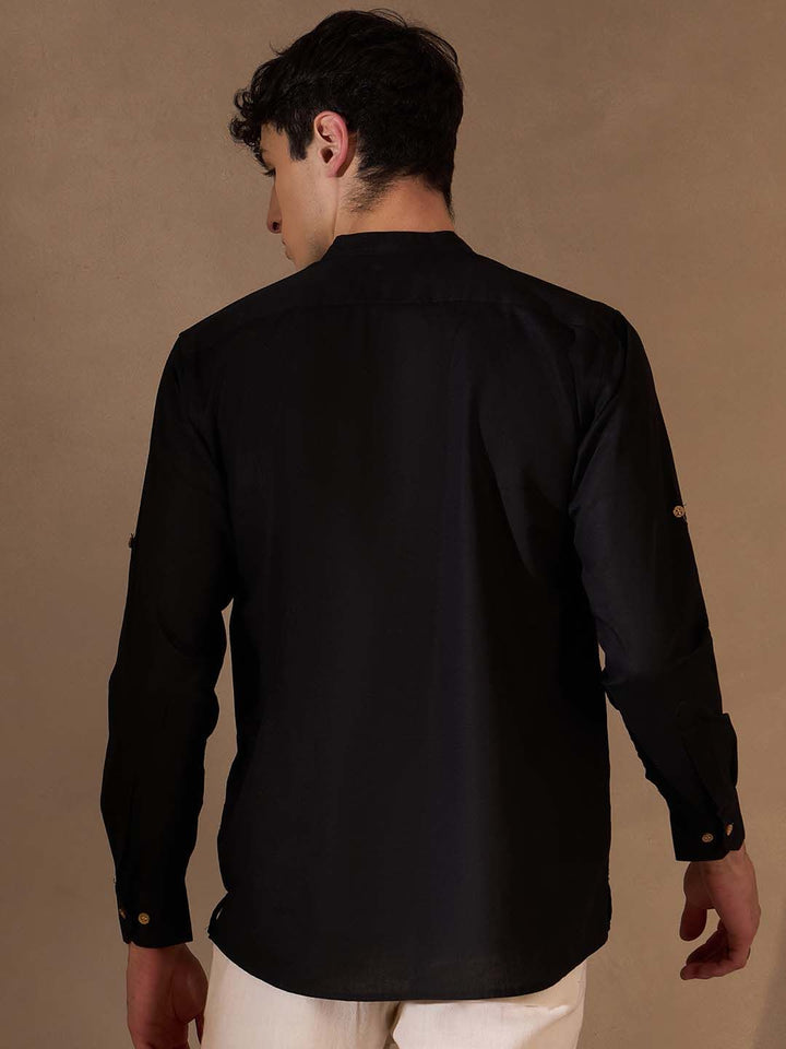 DENNISON Lelaki Black Cotton Kurta