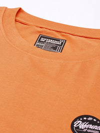 Difference of Opinion Men Coral Orange Printed Pure Cotton Loose Longline T-shirt