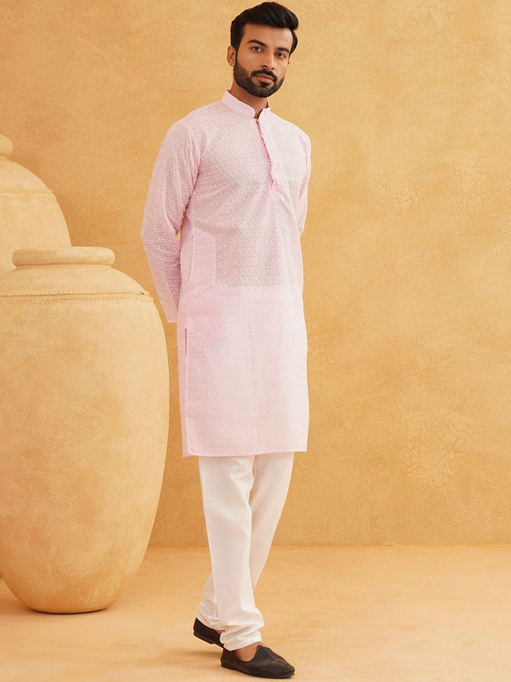 SOJANYA Geometric Embroidered Regular Pure Cotton Straight Kurta With Churidar