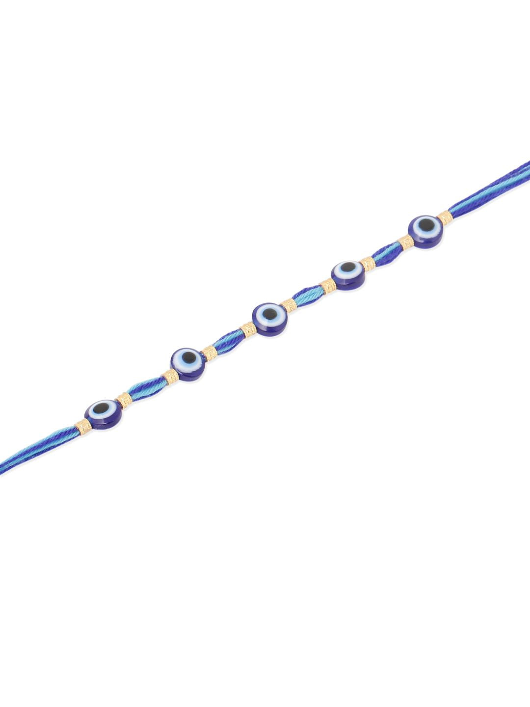 NVR Unisex Blue Evil Eye Thread Rakhi with Roli Chawal Chandan Mishri