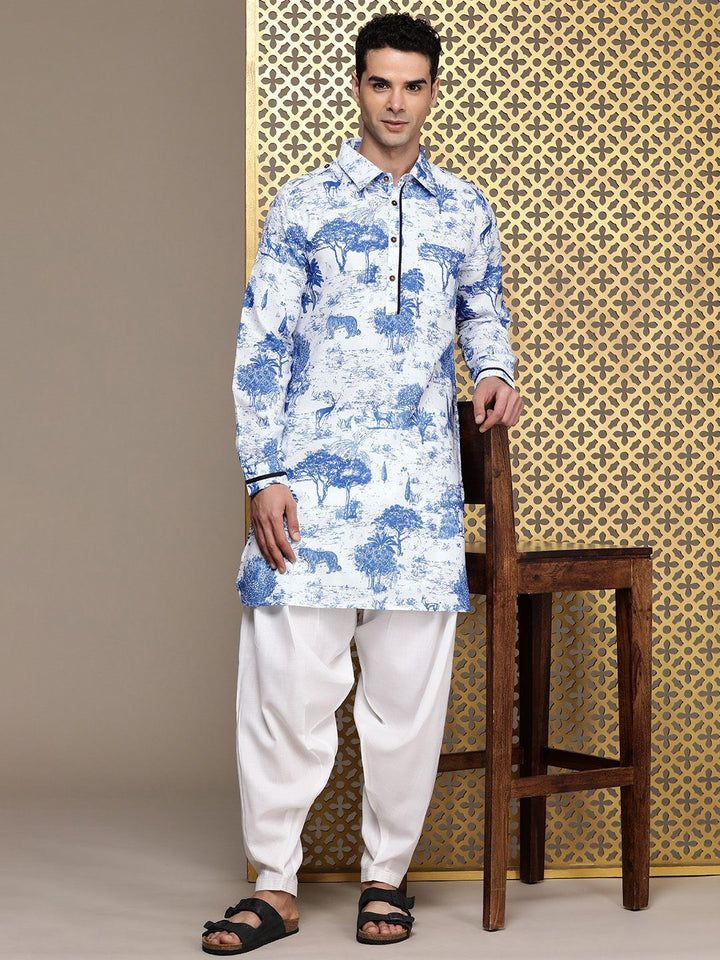 House of Pataudi Shirt Collar Tribal Printed Jashn Kurta