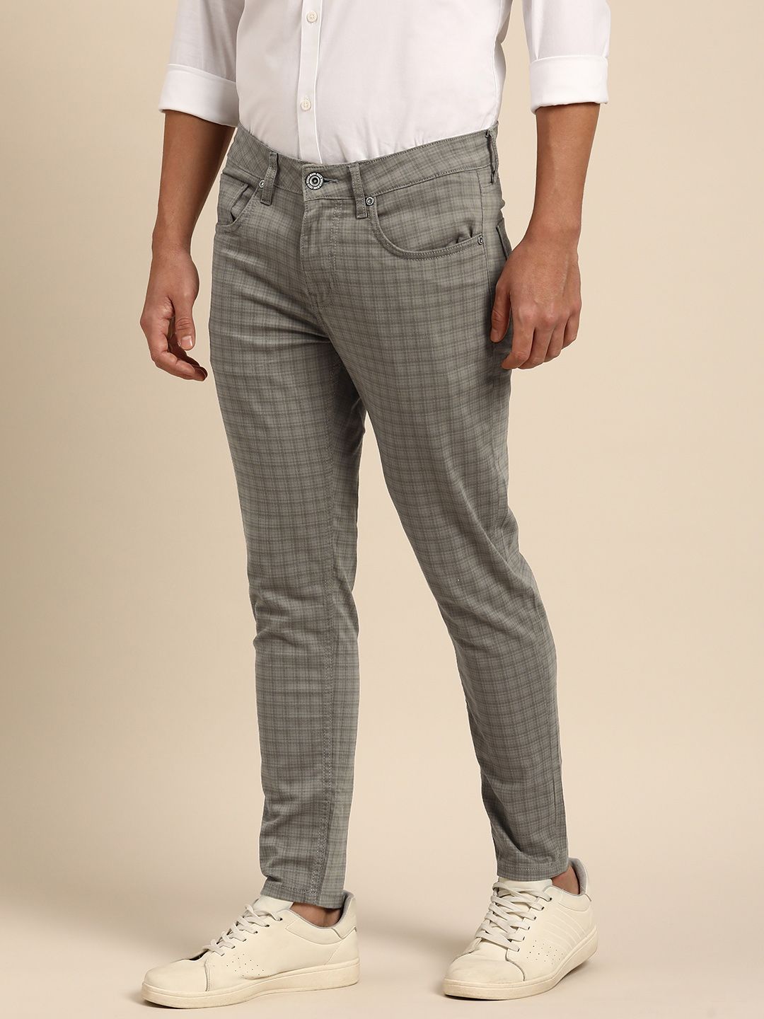 Being Human Men Checked Mid-Rise Chinos Trousers