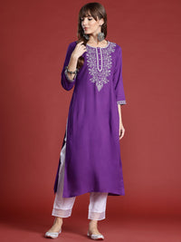 Indo Era Women Floral Embroidered Thread Work Kurta