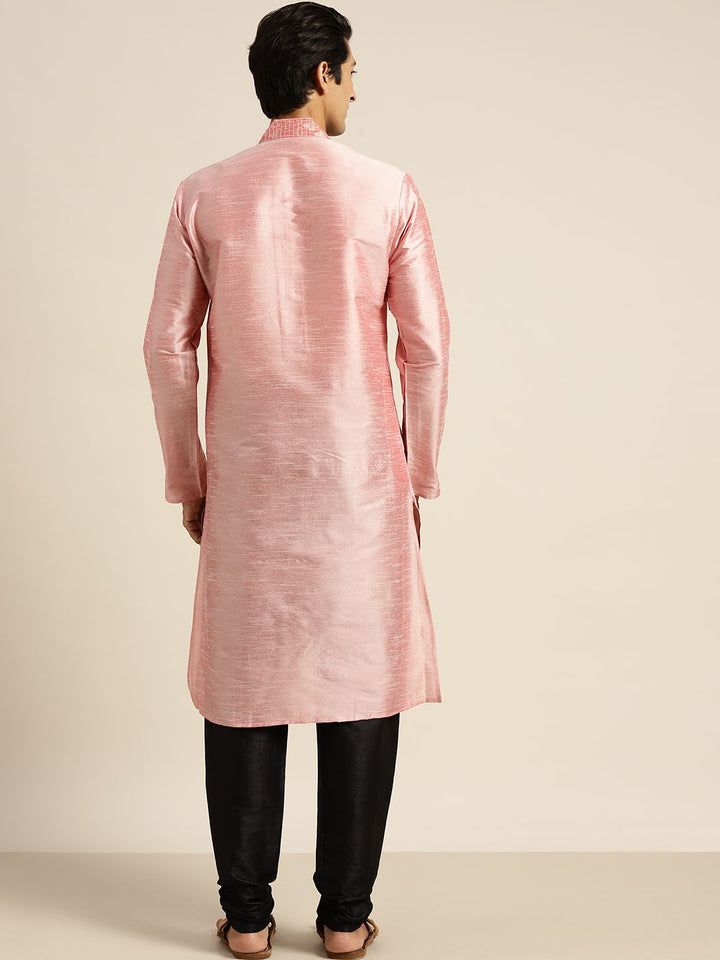 SOJANYA Men Pink Solid Straight Kurta