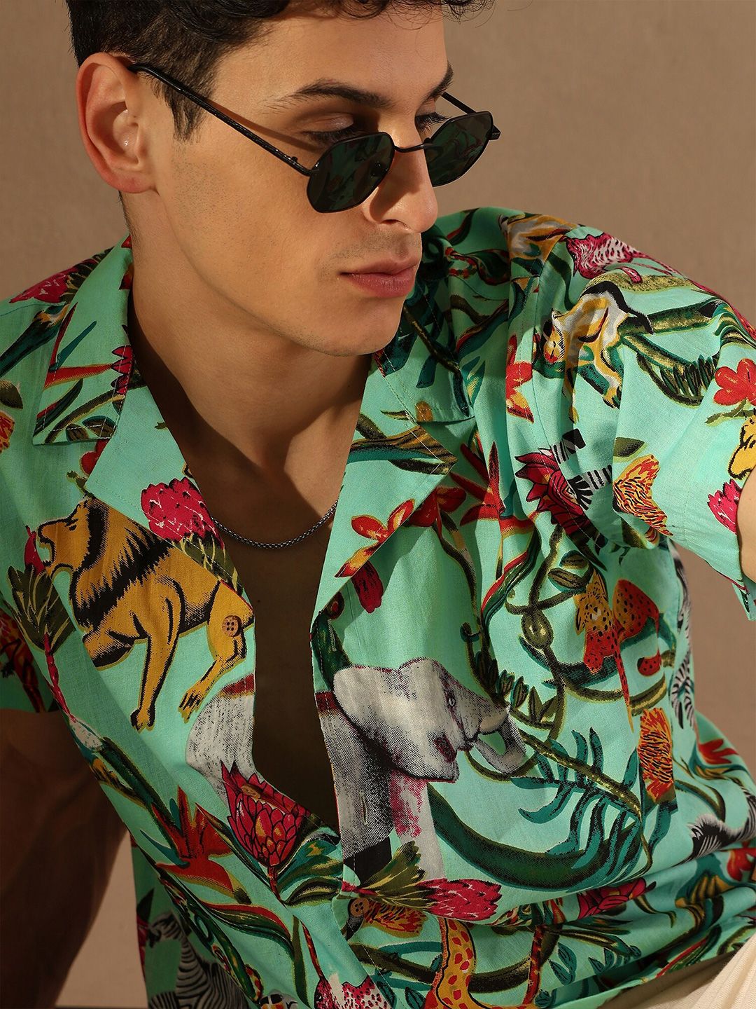 DENNISON Tropical Printed Cuban Collar Oversized Shirt