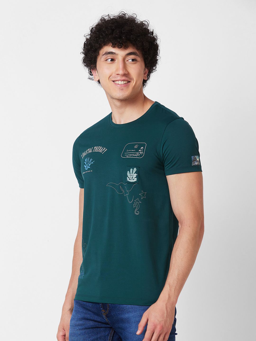 SPYKAR Round Neck Short Sleeves Typography Printed Cotton Slim Fit T-shirt