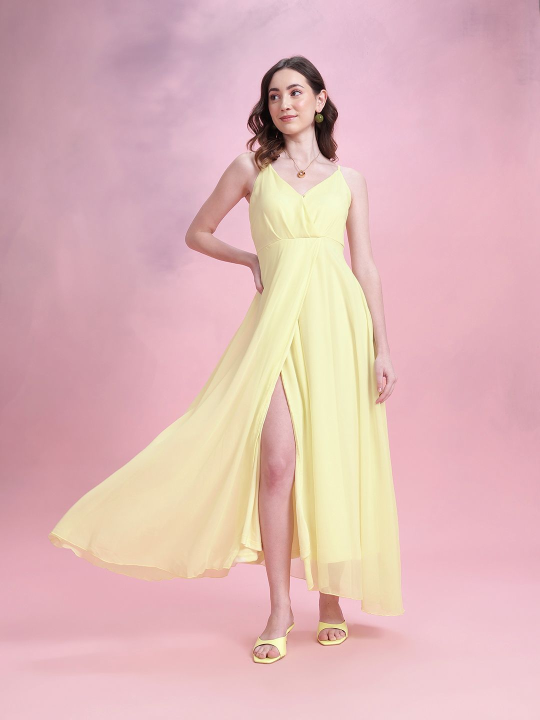 DressBerry Front Slit Shoulder Straps Maxi Dress