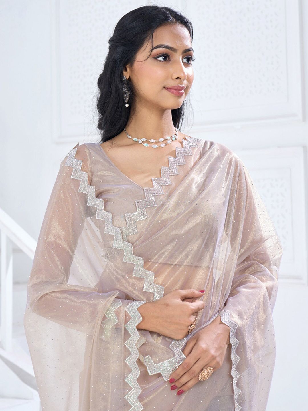 Saree mall Embellished Beads and Stones Organza Saree