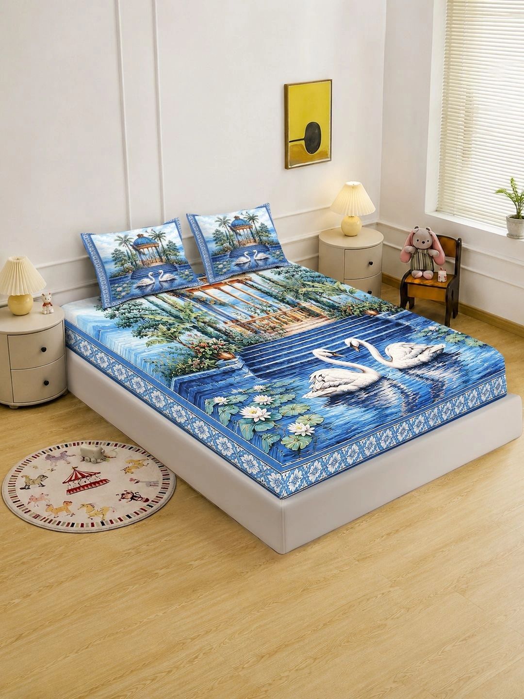 Moda Rapido X KLOTTHE Cadar 400 TC Bunga Biru & Putih dengan 2 Sarung Bantal