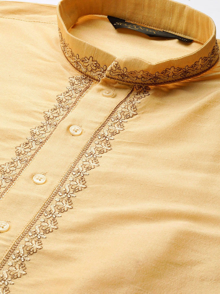 SOJANYA Men Beige Yoke Design Straight Kurta
