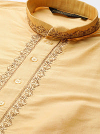 SOJANYA Men Beige Yoke Design Straight Kurta