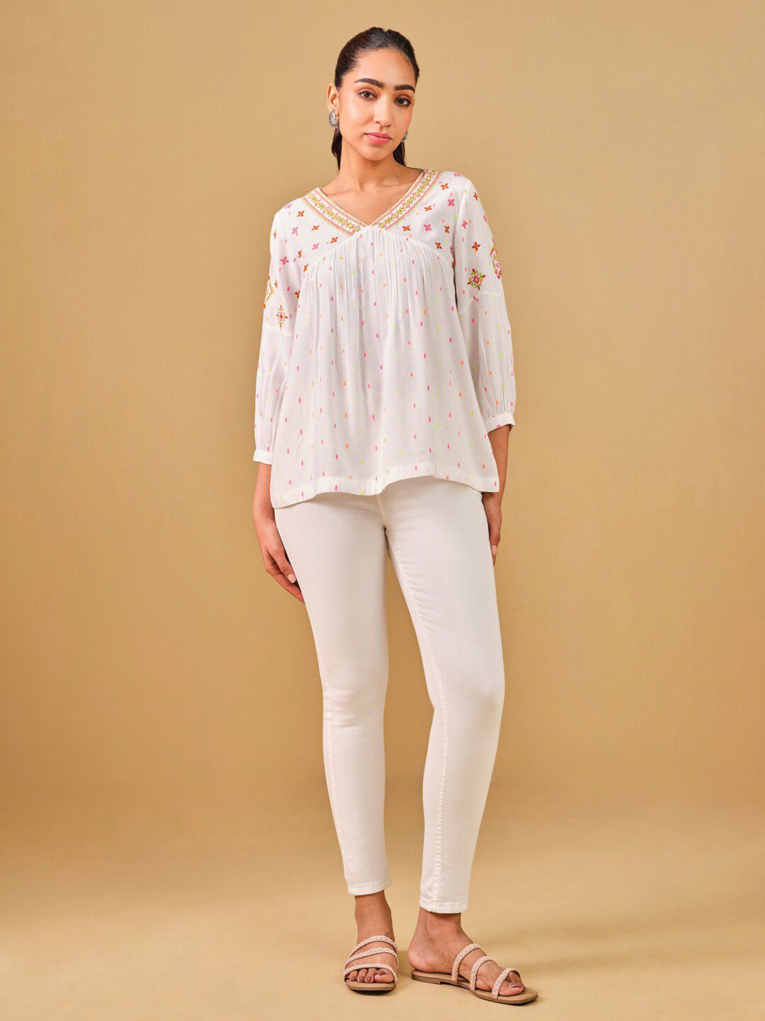 Global Desi V-Neck Floral Printed Top