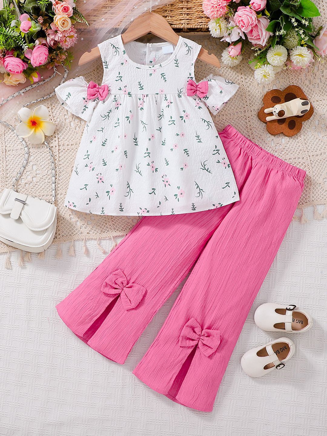 YK Girls Floral Printed Top & Trousers Clothing Set