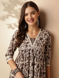 Anouk Ethnic Motifs Printed Regular Pure Cotton Anarkali Kurta with Trousers & Dupatta